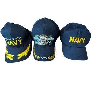 Lot of 3 United States Navy Hats Adjustable Baseball Cap Military‎ USN Black